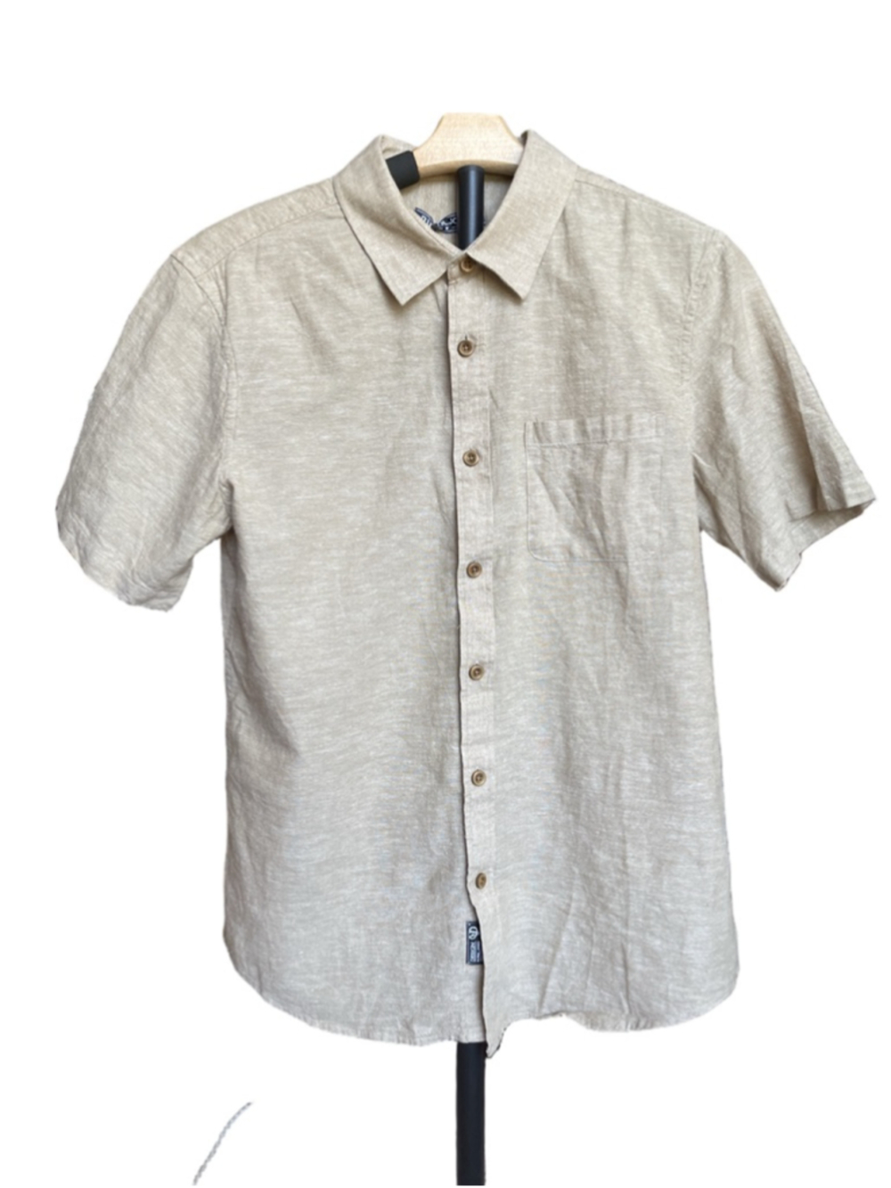 PJ Paul Jones Men’s Linen Henley Band Collar Short Sleeve Shirt Medium